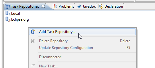 Choose Alt Task Repository in Task Repositories view