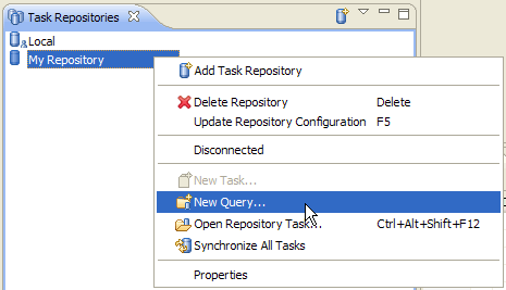 Choose repository and create new query via context menu