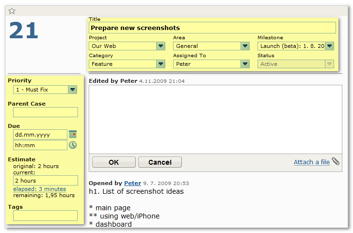 Detail of FogBugz web interface