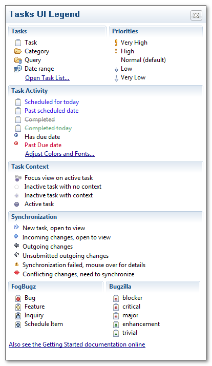 Tasks UI Legend